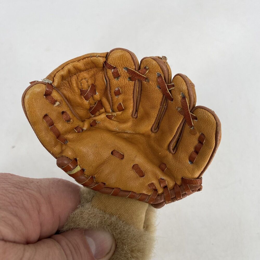 Vintage Bearland Baseball Teddy Bear Plush Pinstripe Uniform Leather Glove Toy - Picture 7 of 9